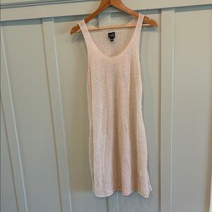 Eileen Fisher Beige Sheer Knit Linen Blend Midi Tank Dress Women's Small
